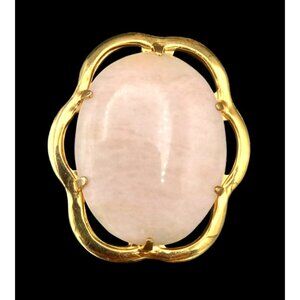 Vintage Gold Tone Pink Stone Brooch Oval Cabochon Prong Elegant Costume Jewelry